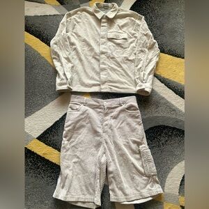 Dior Cream and Light Gray Pinstripe Two-Piece Shirt & Shorts Set
